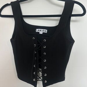 I.AM.GIA Black Lace-Up Corset Tank